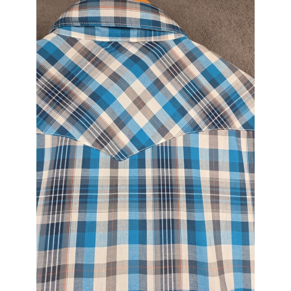 Wrangler Mens Short Sleeve Western Pearl Snap Shirt 2XL XXL Blue Rodeo Plaid - Picture 13 of 16